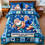 Winter Couple 3-Piece Quilted Bedding Set QTCUZ quilted 3-piece bedding set on a made bed in a winter-styled bedroom