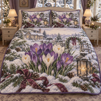 Winter Crocus Christmas 3-Piece Quilted Bedding Set — digital product visualization
