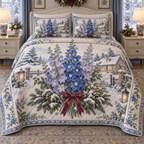Winter Delphinium Christmas 3-Piece Quilted Bedding Set — digital product visualization