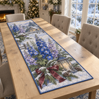 Winter Delphinium Christmas Quilted Table Runner — digital product visualization