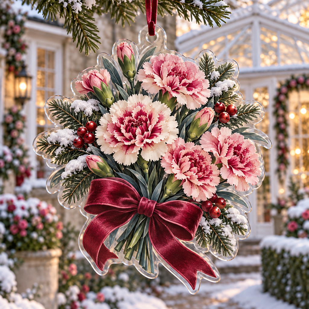 Winter Dianthus Acrylic Christmas Ornament — digital product visualization