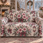 Winter Dianthus Christmas Quilted Sofa Cover — digital product visualization