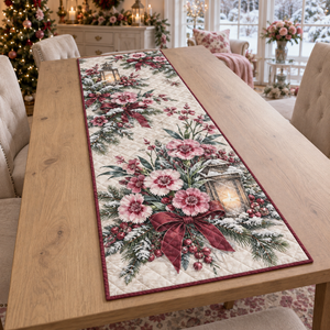 Winter Dianthus Christmas Quilted Table Runner