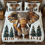 Winter Elephant Dark quilted 3-piece bedding set on a made bed in a winter-styled bedroom