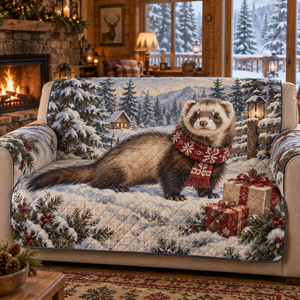 Winter Ferret Christmas Quilted Sofa Cover