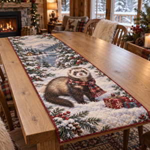 Winter Ferret Christmas Quilted Table Runner