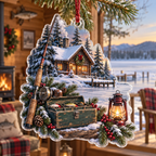 Winter Fishing Acrylic Christmas Ornament — digital product visualization