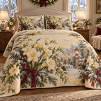 Winter Freesia Christmas 3-Piece Quilted Bedding Set — digital product visualization