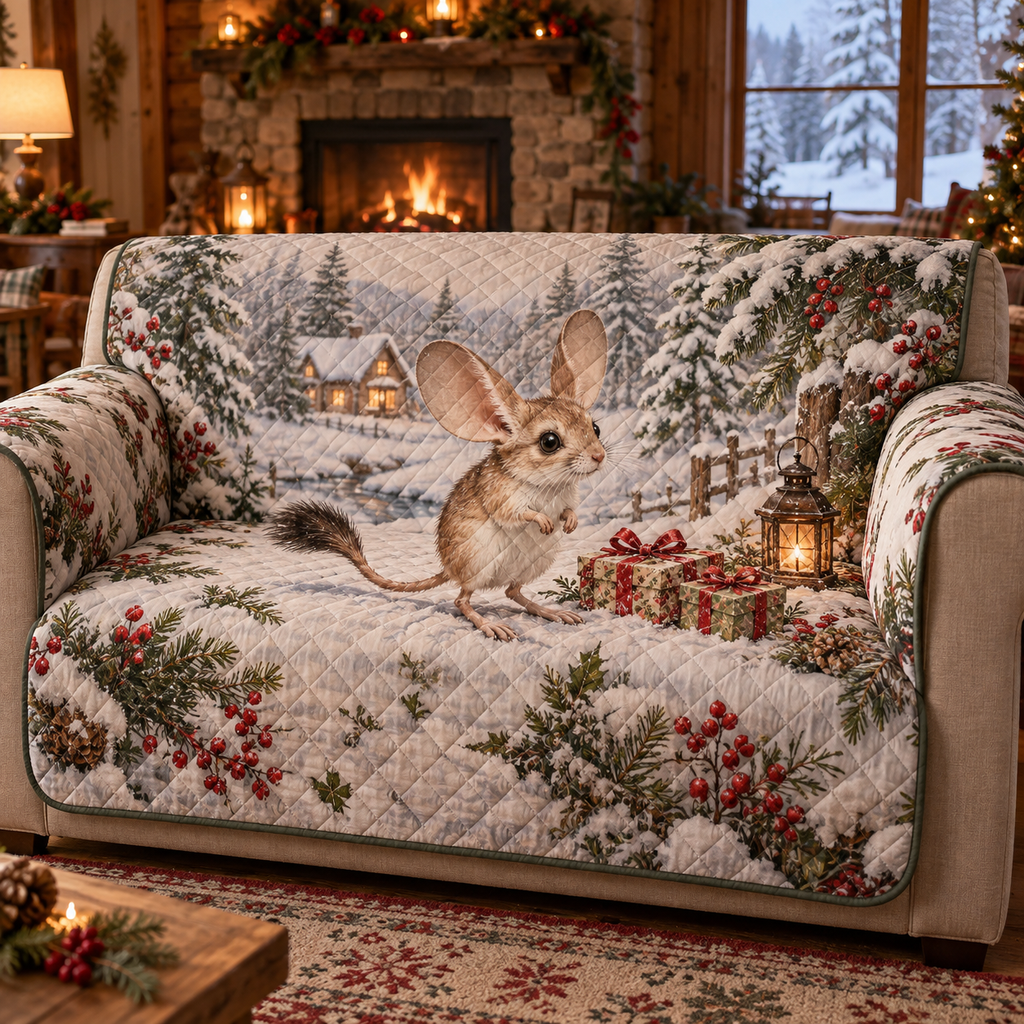 Winter Jerboa Christmas Quilted Sofa Cover — digital product visualization