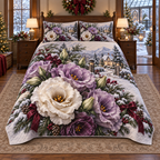 Winter Lisianthus Christmas 3-Piece Quilted Bedding Set — digital product visualization