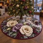 Winter Lisianthus Quilted Christmas Tree Skirt — digital product visualization