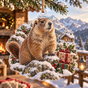 Winter Marmot Acrylic Christmas Ornament