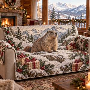 Winter Marmot Christmas Quilted Sofa Cover