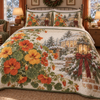Winter Nasturtium Christmas 3-Piece Quilted Bedding Set — digital product visualization