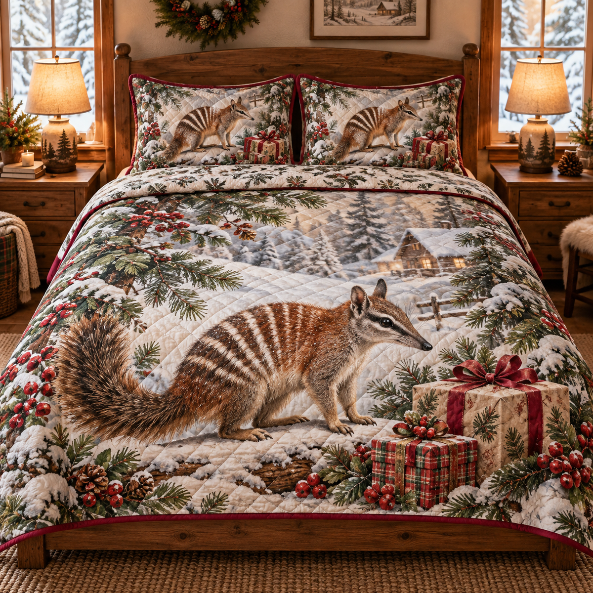 Winter Numbat Christmas 3-Piece Quilted Bedding Set — digital product visualization