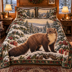 Winter Pine Marten Christmas 3-Piece Quilted Bedding Set — digital product visualization