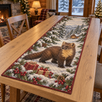 Winter Pine Marten Christmas Quilted Table Runner — digital product visualization