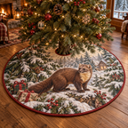 Winter Pine Marten Quilted Christmas Tree Skirt — digital product visualization