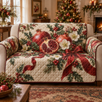 Winter Pomegranate Christmas Quilted Sofa Cover — digital product visualization