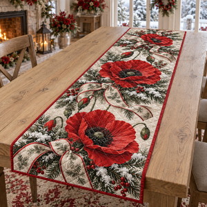 Winter Poppy Christmas Quilted Table Runner
