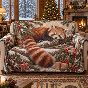 Winter Red Panda Christmas Quilted Sofa Cover