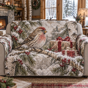 Winter Redpoll Christmas Quilted Sofa Cover
