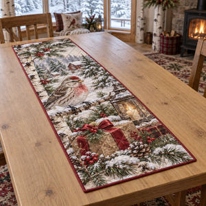 Winter Redpoll Christmas Quilted Table Runner
