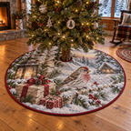 Winter Redpoll Quilted Christmas Tree Skirt — digital product visualization