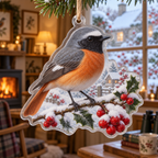 Winter Redstart Acrylic Christmas Ornament — digital product visualization