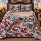 Winter Redstart Christmas 3-Piece Quilted Bedding Set — digital product visualization