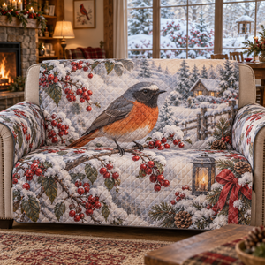 Winter Redstart Christmas Quilted Sofa Cover