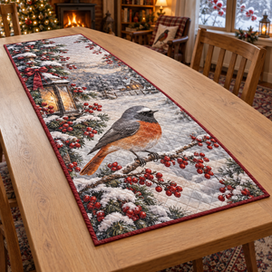 Winter Redstart Christmas Quilted Table Runner
