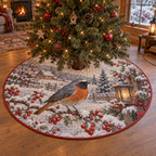 Winter Redstart Quilted Christmas Tree Skirt — digital product visualization