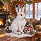 Winter Snowshoe Hare Acrylic Christmas Ornament — digital product visualization