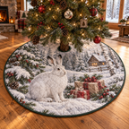 Winter Snowshoe Hare Quilted Christmas Tree Skirt — digital product visualization