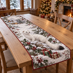 Winter Stoat Christmas Quilted Table Runner — digital product visualization