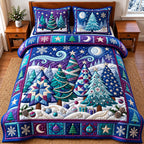 Winter Tree quilted 3-piece bedding set on a made bed in a winter-styled bedroom