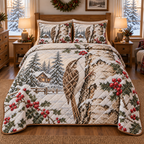 Winter Treecreeper Christmas 3-Piece Quilted Bedding Set — digital product visualization