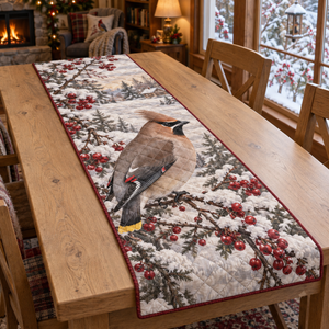 Winter Waxwing Christmas Quilted Table Runner