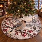 Winter Waxwing Quilted Christmas Tree Skirt — digital product visualization