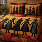 Wisdom Squad Circle quilted 3-piece bedding set on a made bed with two matching pillow shams