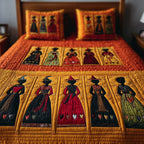 Wisdom Squad Row quilted 3-piece bedding set on a made bed with two matching pillow shams