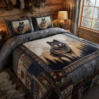 Wolf Grey quilted 3-piece bedding set on a made bed with two matching pillow shams