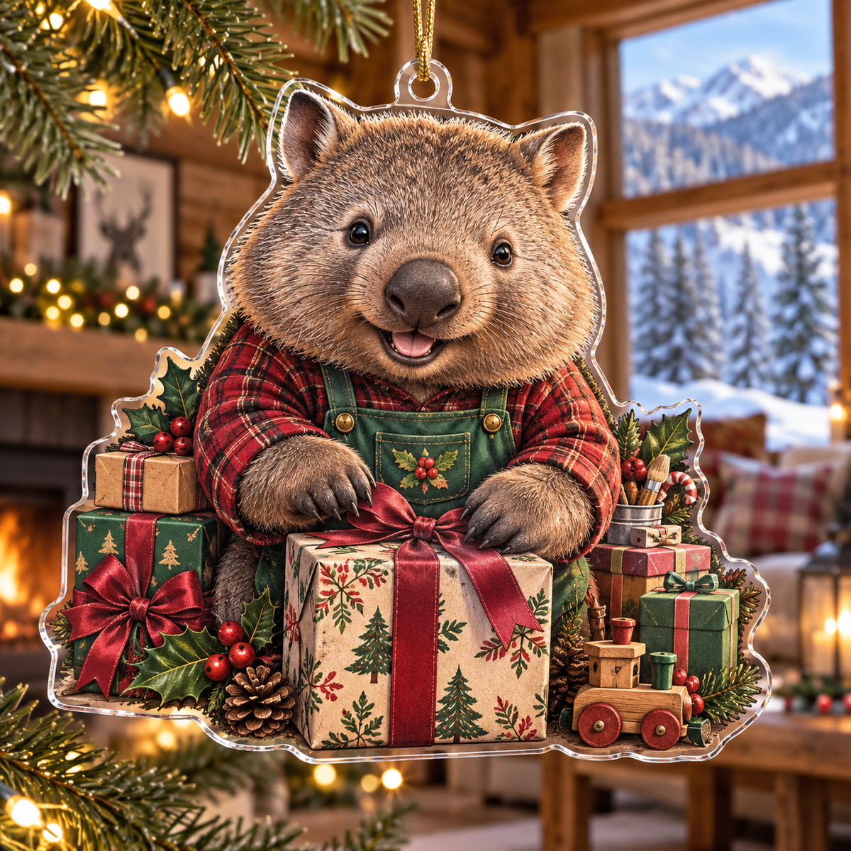 Wombat Acrylic Christmas Ornament — digital product visualization