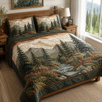 Woodland Creek quilted 3-piece bedding set on a made bed with two matching pillow shams