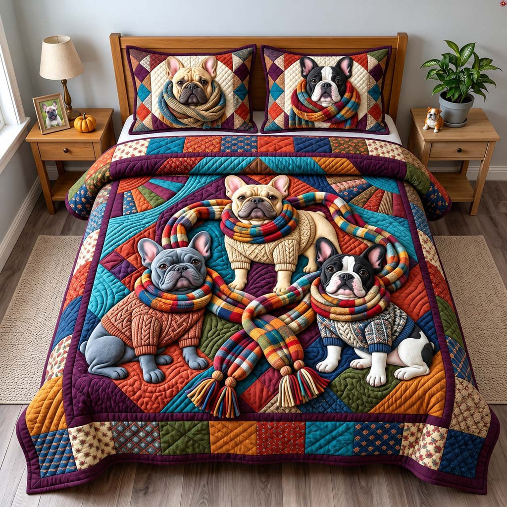 Wrapped in Warmth quilted 3-piece bedding set on a made bed with two matching pillow shams