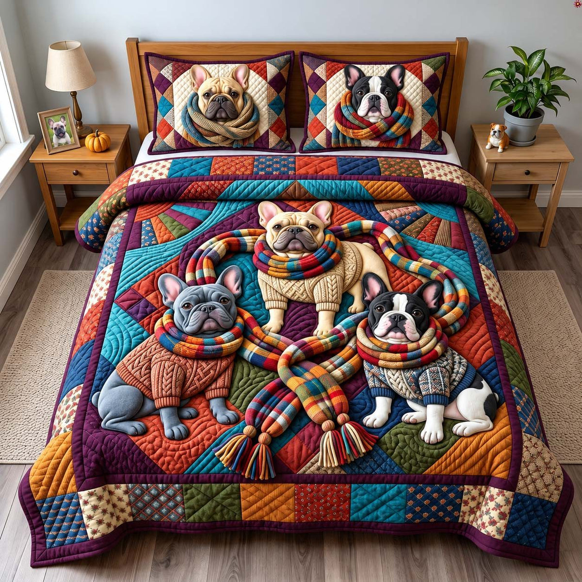 Wrapped in Warmth quilted 3-piece bedding set on a made bed with two matching pillow shams