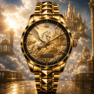 Personalized Celestial Pegasus Watch with Custom Name - Men's & Women's, Leather or Metal Strap - Gift