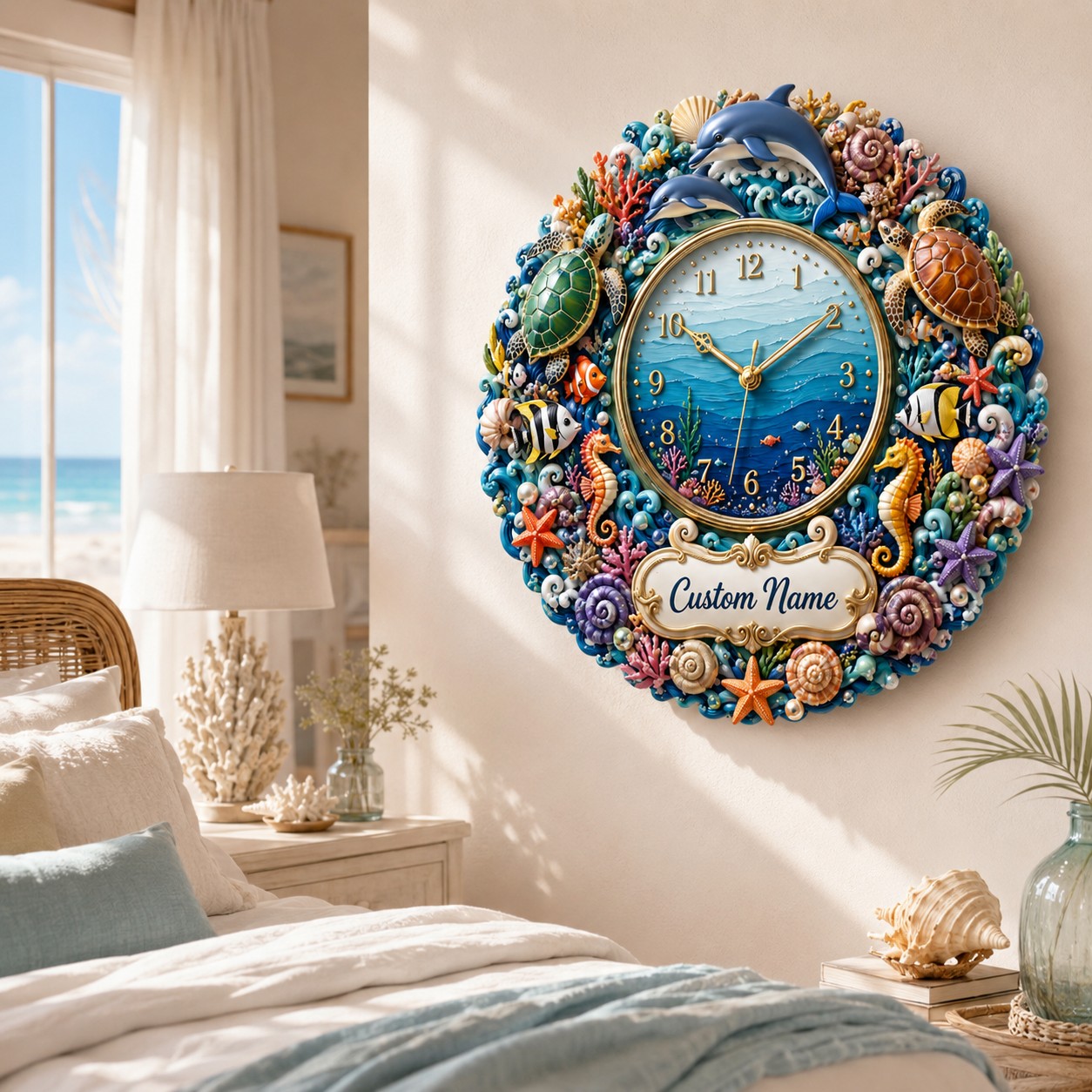 Personalized ocean wall clock — personalized with a custom name