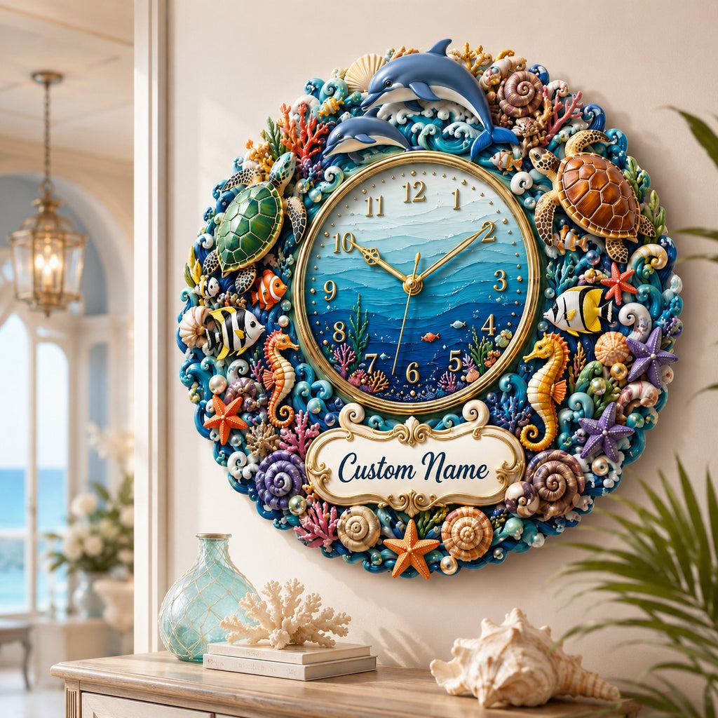 Personalized ocean wall clock — personalized with a custom name